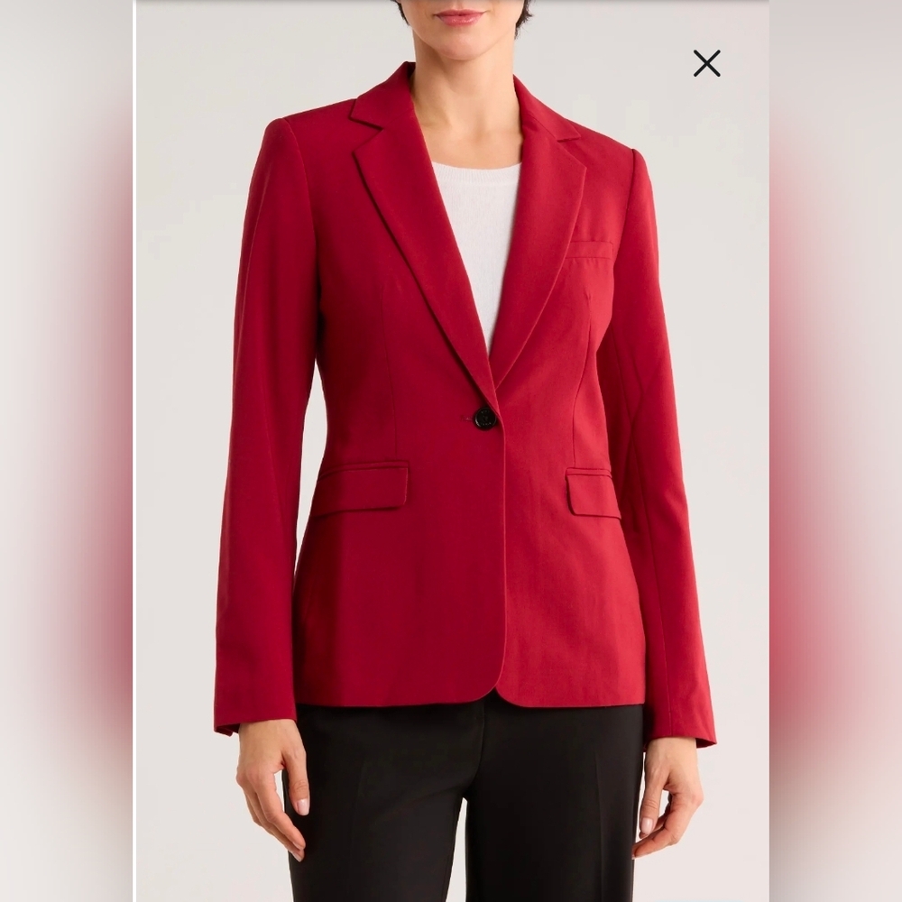 DKNY Women's Red  Notch Lapel One Button Blazer Jackets